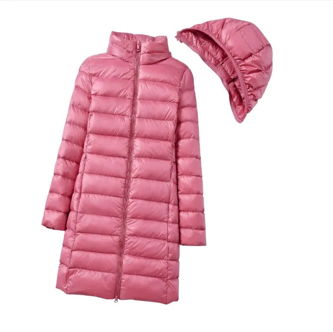 2023 Casual Slim Remove Hood Women's Winter Down Jackets Long Down Ultra Light Thin Warm Solid Color Down Jacket