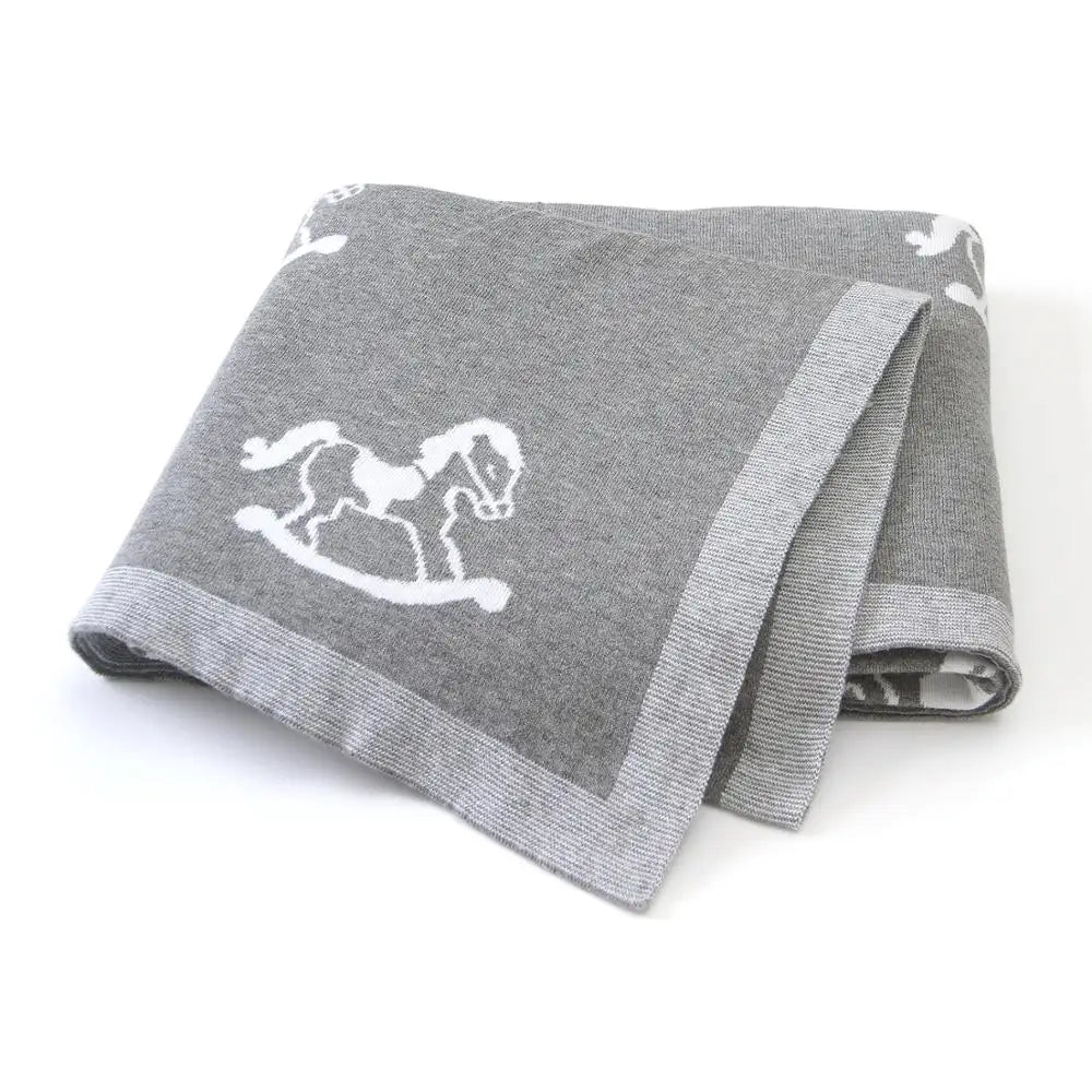 Mimixiong Custom 100% Cotton Knitted Throw Blanket With Hobbyhorse Cartoon Ready to Ship Blanket