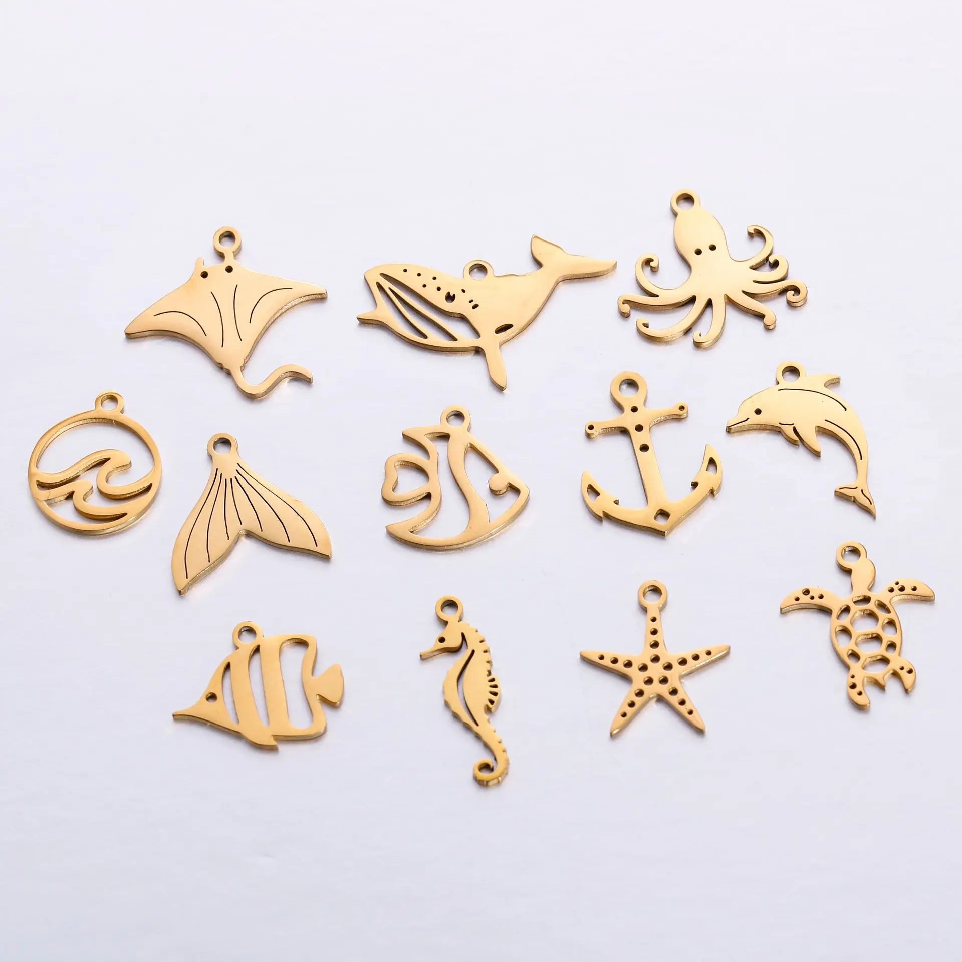 Fashion Jewelry Pendants Stainless Steel Ocean Series Fishtail Dolphin Whale DIY Bracelet Necklace Charms for Jewelry Making