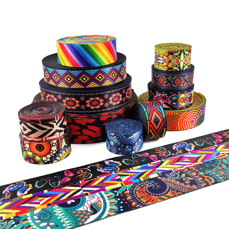 Deepeel RD033 3.8/5cm Garment Accessories Jacquard Printed Ribbon for Bag Strap Ethnic Style Webbing