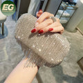 EB1338 Dazzling Women Crystal Tassel Evening Bags Wedding Bridal Party Clutch Purse Silver/Gold Beaded Fringe Magnetic Shoulder MegaBDM