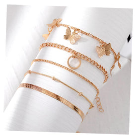 VKME 5Pcs/Set Butterfly Snake Bone Chain Bracelet Set for Women Jewelry