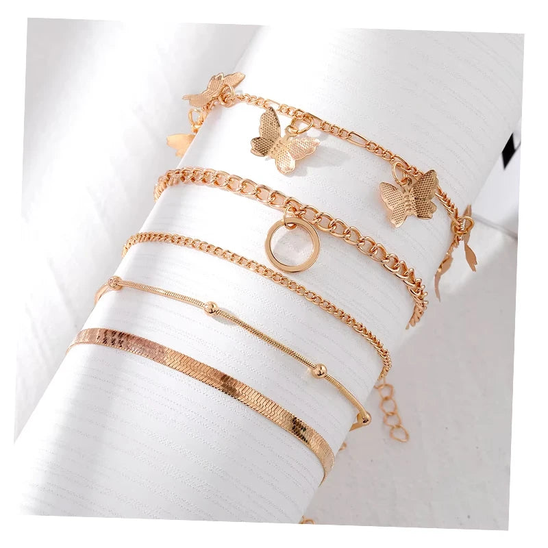 VKME 5Pcs/Set Butterfly Snake Bone Chain Bracelet Set for Women Jewelry