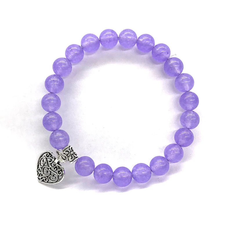 Factory Wholesale Classic Beaded Bracelet with 8 Styles Heart Charm Light Purple Stone for Women Men for Wedding Party Gift