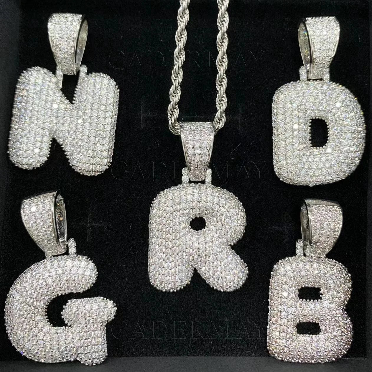 Cadermay S925 Letter a to Z Round  Moissanite D VVS  Ice Out Hiphop Pendant Pass Diamond Tester  Moissanite Pendant Necklace