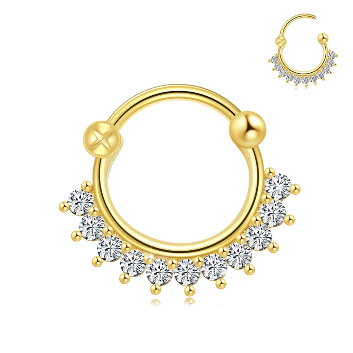Asscher Cut Zircon Stainless Steel Rhodium/Gold Plated Trendy Unisex Nose Ring Jewelry