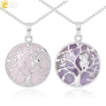 CSJA Natural Stone Jewelry Pendant Necklace Bird Owl on Tree of Life