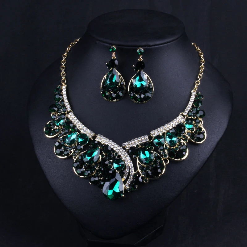 Jachon Women's Statement Jewelry Sets Big Water Drop Shaped Crystals for Weddings Anniversaries Engagements-Party Gifts