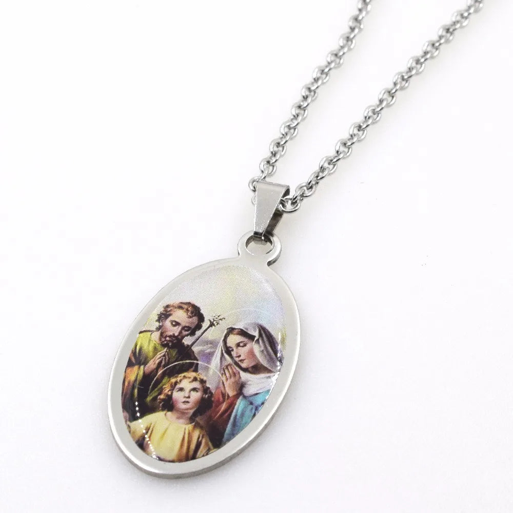 316L Stainless Steel 12style Custom Initial Pendant Necklace Charm Jewelry Christ Virgin Mary Jesus for Men and Women