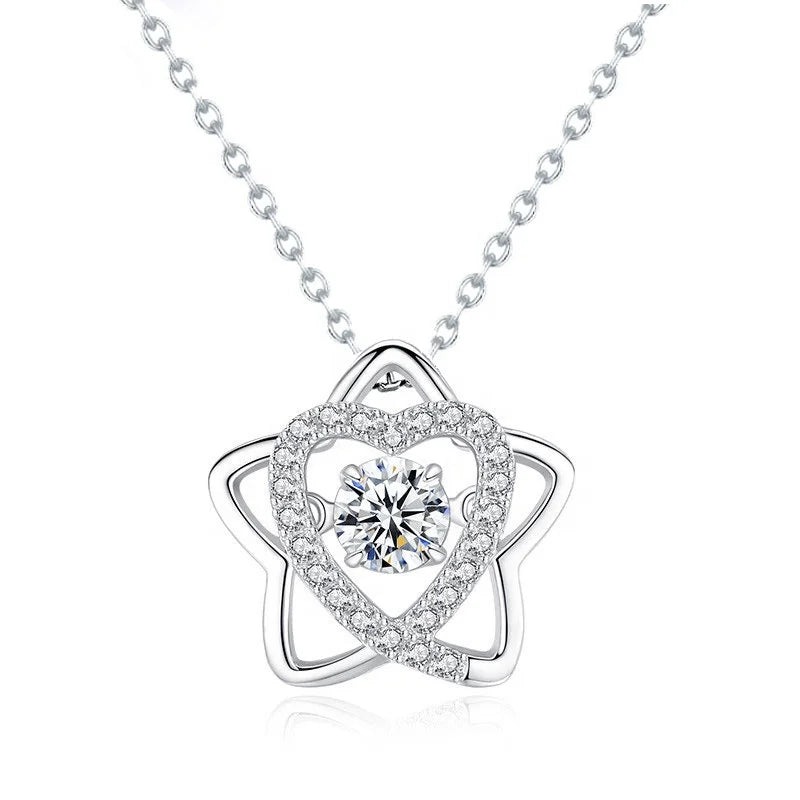 Lady Elegant Necklace Pendants Chain Choker Necklaces 925 Sterling Silver Dancing Moissanite Diamond Necklace for Gift