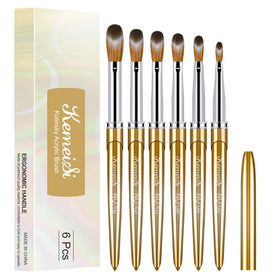 Kemeisi 6PCS Professional Nail Brush Set Grade a 3D Engraving Kolinsky Hair Metal Handle Acrylic Nail Brushes for Nail Extension