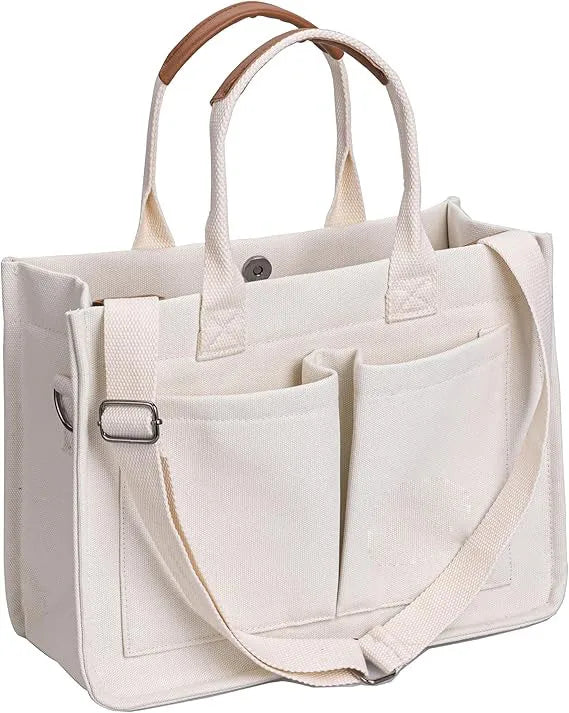 Women's Large Canvas Tote Bag for Everyday Use Convenient Laptop Crossbody Purses with Pockets for Work Beach or Gym MegaBDM