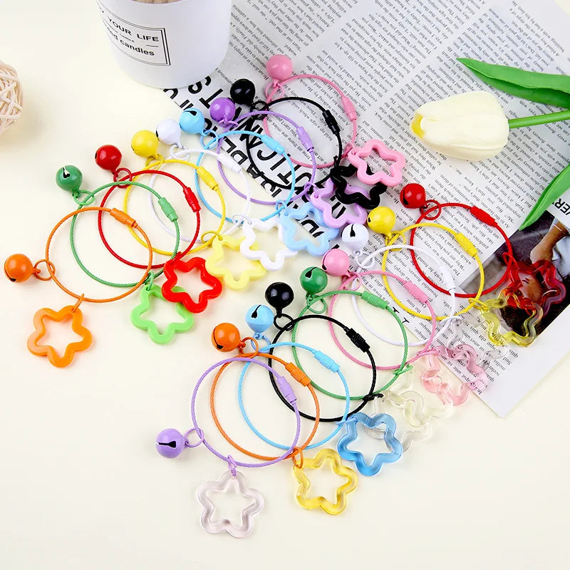Stainless Steel Loops Star Bell Keychain Coated Wire Keychain Cable Large Keyrings