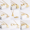 Minimalist 18K Gold Stainless Steel Heart Butterfly Jewelry Set for Women Link Chain Necklace Earrings with Pendant for Gift