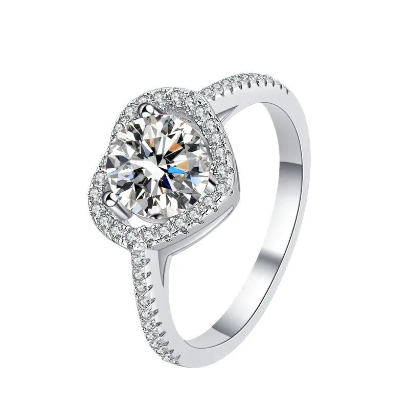 Carat Heart Shaped Moissanite Women's Ring S925 Sterling Silver Prong Pave Setting Fashion Jewelry Wholesale