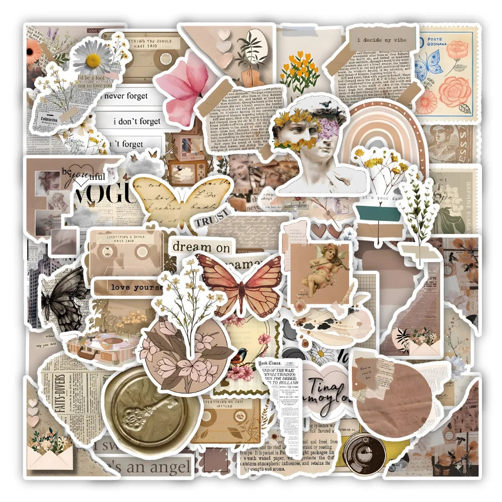 European American Retro DIY Anime Creative Hand Account Record Sticker  Value PVC Die Cut Vinyl Stickers Cartoon Stickers