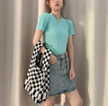 Wholesale Custom Luxury Handbags for Women Korean Style Chessboard Pattern Foldable Durable Knitted Crochet Purses Open Closure