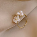 Anillo De Flores New Exquisite Pearl Shell Flower Ring Fashion Women's Jewelry Temperament Simple Opening Ring