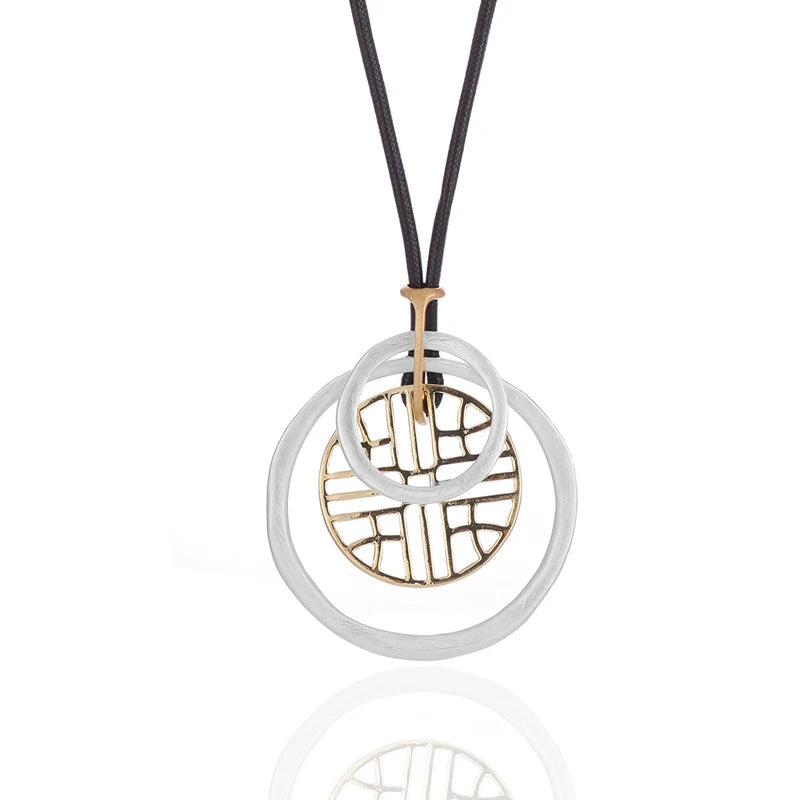 Hot Trendy Customized Double Circle Hollow Disc Dangle Drop Pendant Necklace