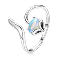 Adjustable Opening Women Girls Moonstone 925 Sterling Silver Wolf Ring