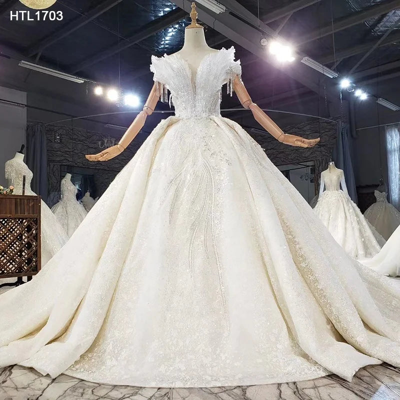 Jancember HTL1703 Deep V Elegant  Diamond Ball Gowns Bridal Wedding Dress