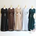 2026 Ramadan New Design Islamic Clothing Satin Diamond Dubai Abaya Women Muslim Dress Modest Abaya Set Wholesale