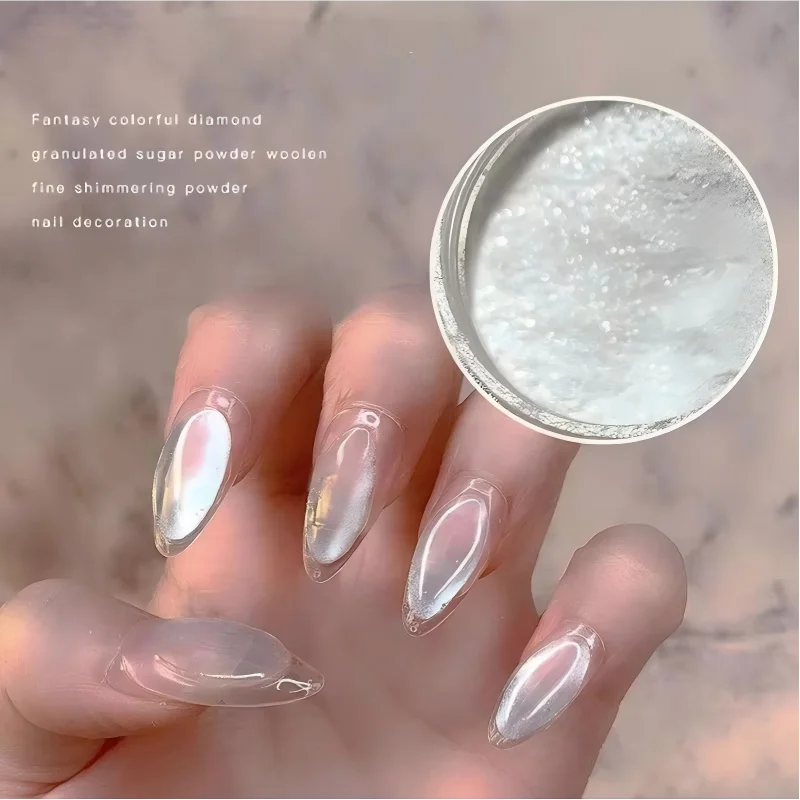1 Jar Fairy Glossy Ice White Fine Pearl Powder Aurora Pearl Ice Nail Glitter Powder UV Gel Polish Manicure Aurora Powder Ft-1-2g