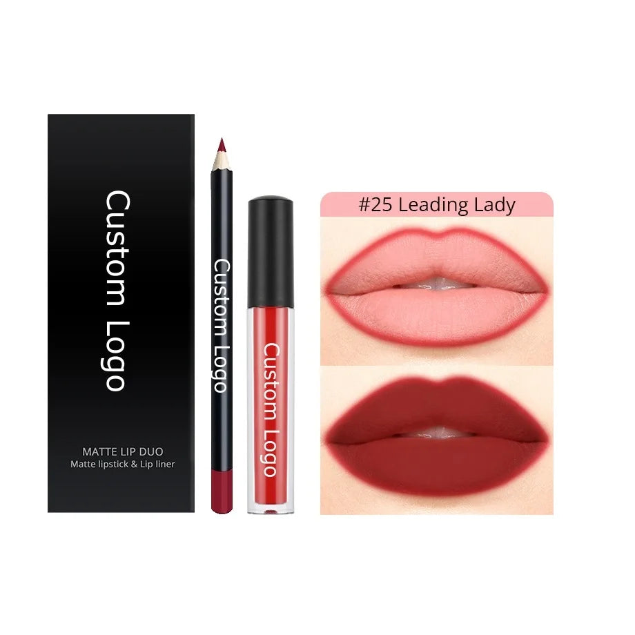 Wholesale No Logo OEM ODM Private Label Vegan  Waterproof Matte Liquid Lipstick and Lipliner Lip Kit