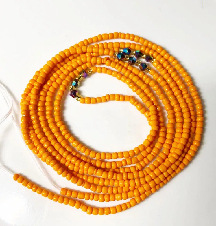 Orange Glass Seed Beads Colorful Crystal Bead Tie on Waist Beads Belly Body Chain with Clasp Double Cotton String for Ladies MegaBDM