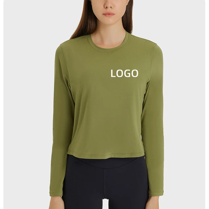 Wholesale Custom Logo Ladies Gym Top Nylon Spandex Long Sleeve Workout Wear Quick-Drying Fitness Apparel for Women in Plus Sizes