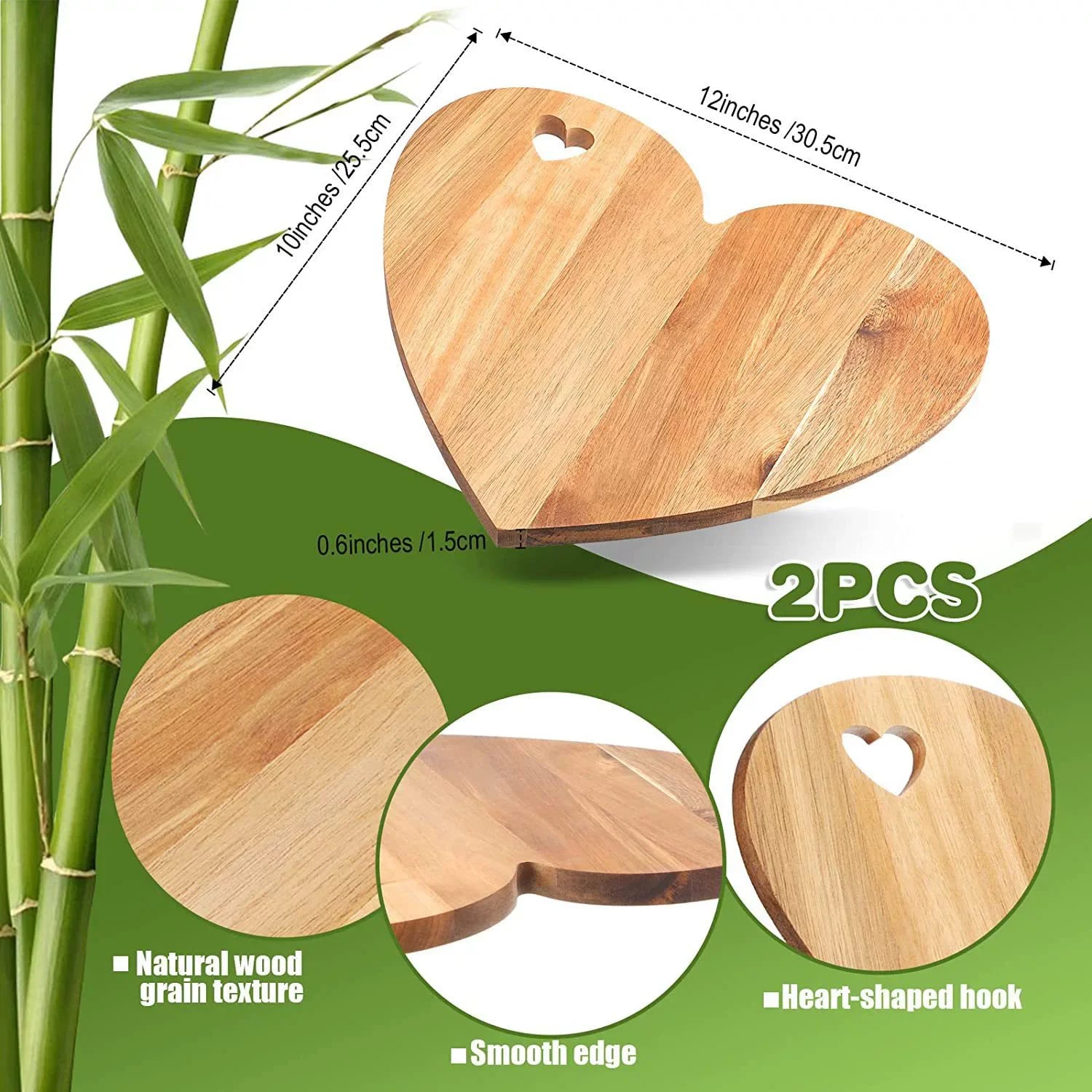 Acacia Wood Solid Small Wooden Cutting Boards Mini Wooden Cutting Board Heart Shape Cutting Board with Hole