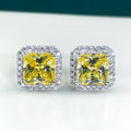 Classic Style Yellow Stone Stud Earrings Jewelry Ladies Simple Square CZ Cubic Zircon Earrings S925 Silver Stud Earrings
