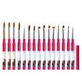 2024 New 15pcs Rose Red Liquid Glitter Handle Nail Tools Set Nylon Gel Nail Brushes Custom Logo 100% Kolinsky Acrylic Nail Brush