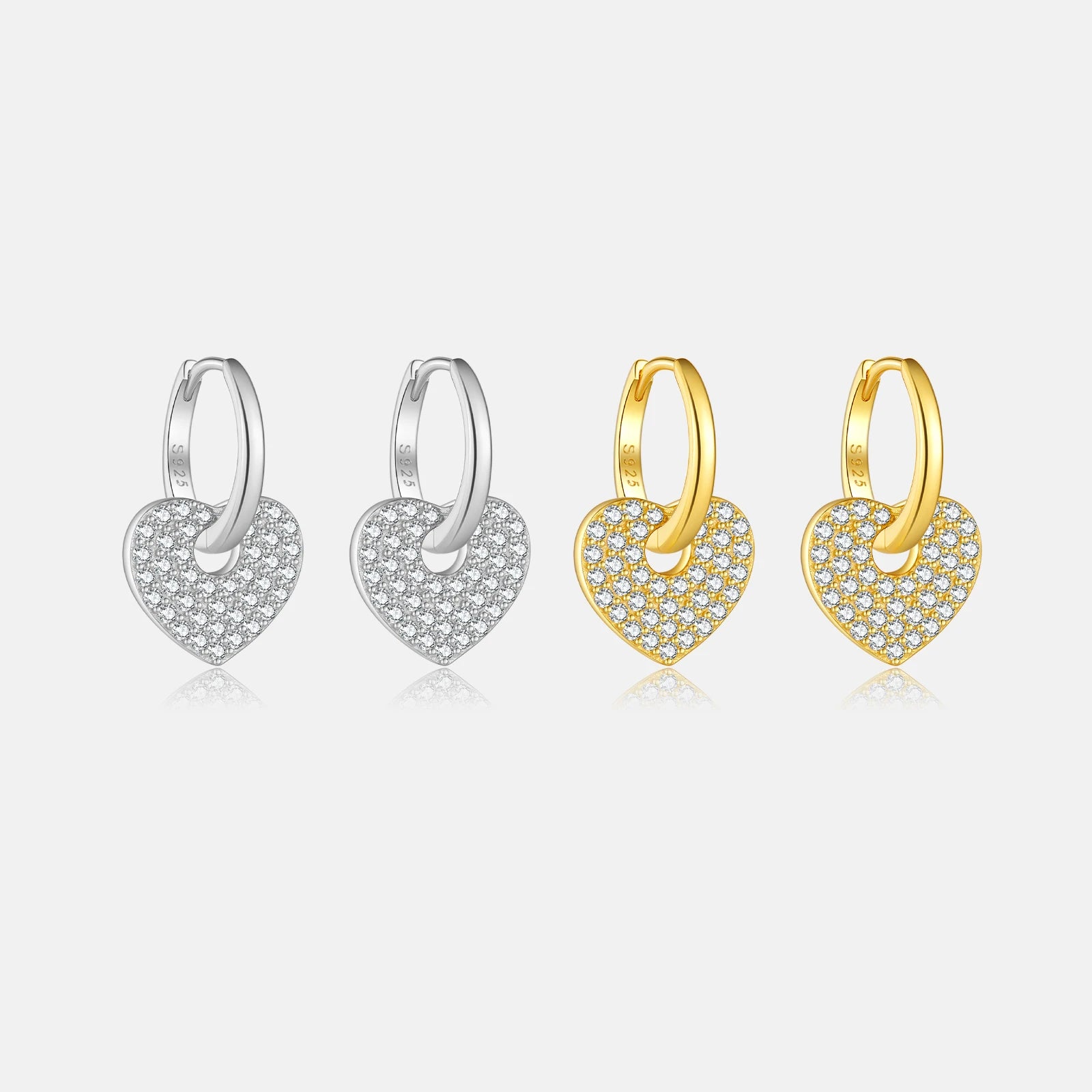FUAMAY Fashion 925 Sterling Silver Love's Hoop Earrings Gold Plated Heart Pendant Earrings Big Heart Earrings