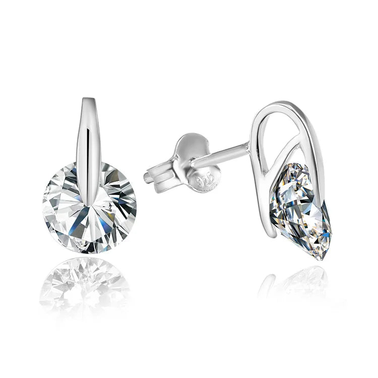Lovely Jewelry 925 Sterling Silver Rhodium Plating Diamond Elegant Earrings for Women