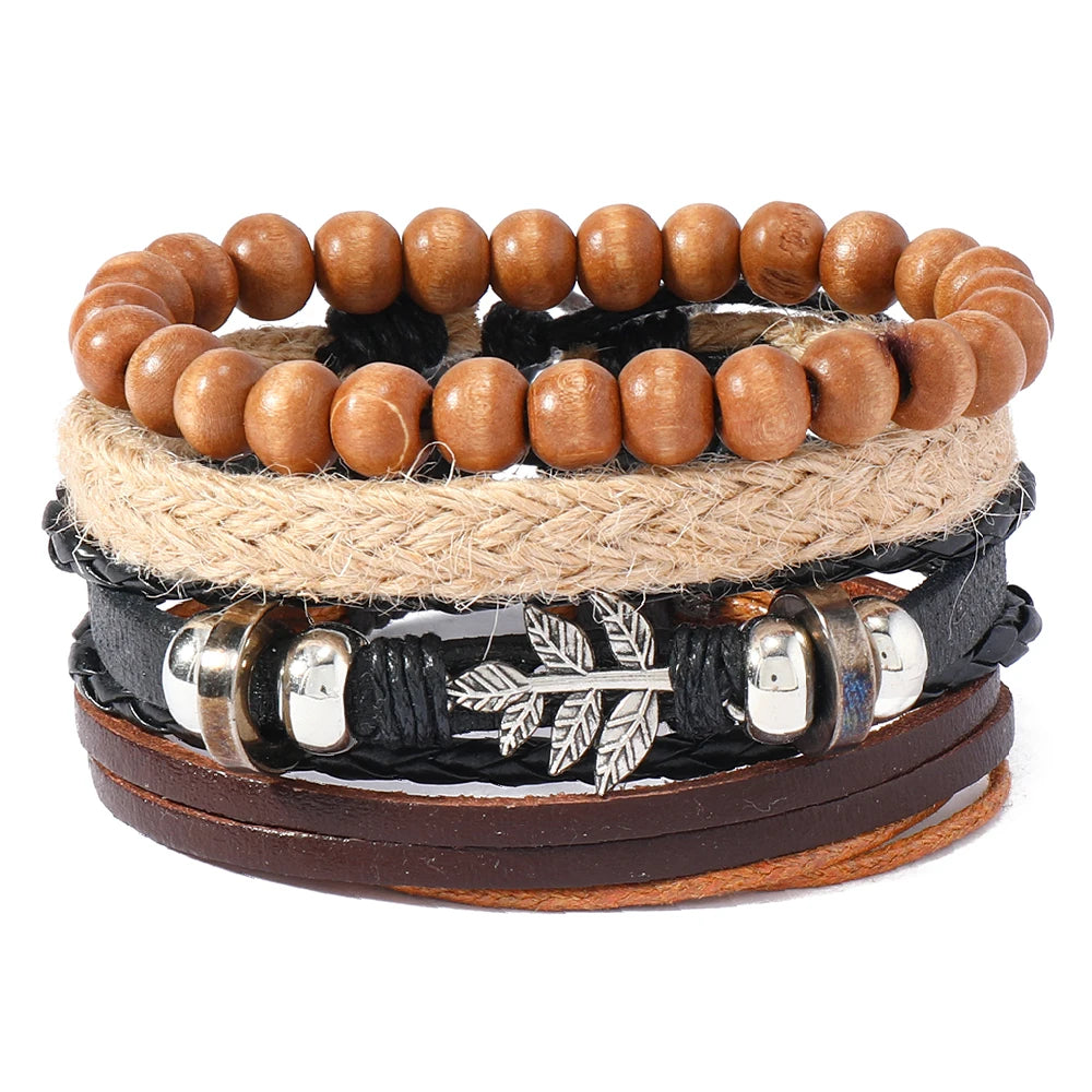 Vintage Handmade Beaded Wrap Bracelets 4pcs Fashion Jewelry for Men for Party or Gift