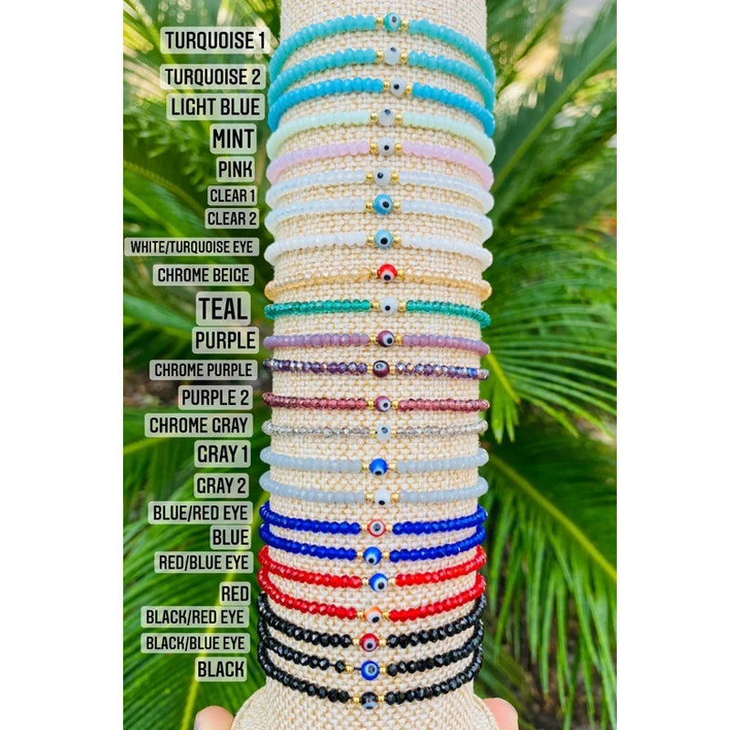 Fashional Custom Women Jewelry Colorful Glass Crystal Eyes Charm Beaded Bracelet Handmade Colored Glaze Evil Eyes Bracelet