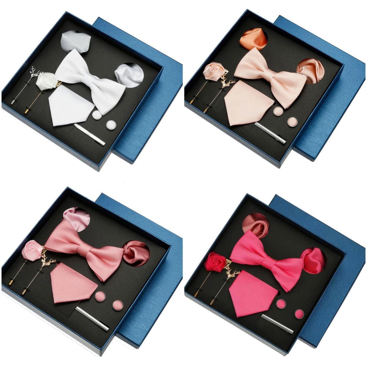 High Quality Silk Solid Men's  Necktie Bowtie Handkerchief Cufflinks Set Polyester Ties Gift Luxury