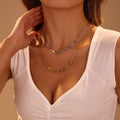 2025 Summer Rainbow Colorful Jewelry 18K Gold Plated Geometric Bezel Cubic Zirconia Fine Chain Link Necklace Gift for Women