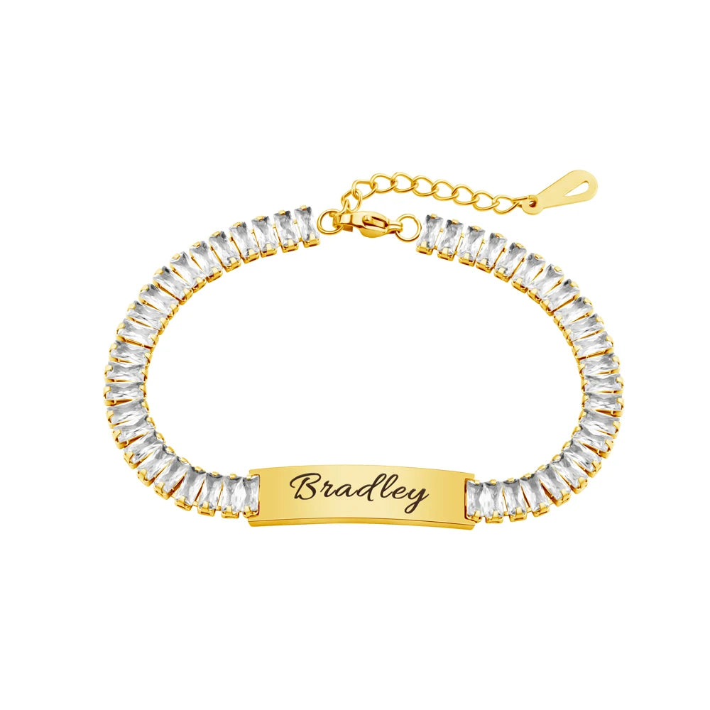 6mm Cubic Zirconia Classic Tennis Bracelet Dainty Custom Name Bar Wristband Jewelry Gift Bracelet