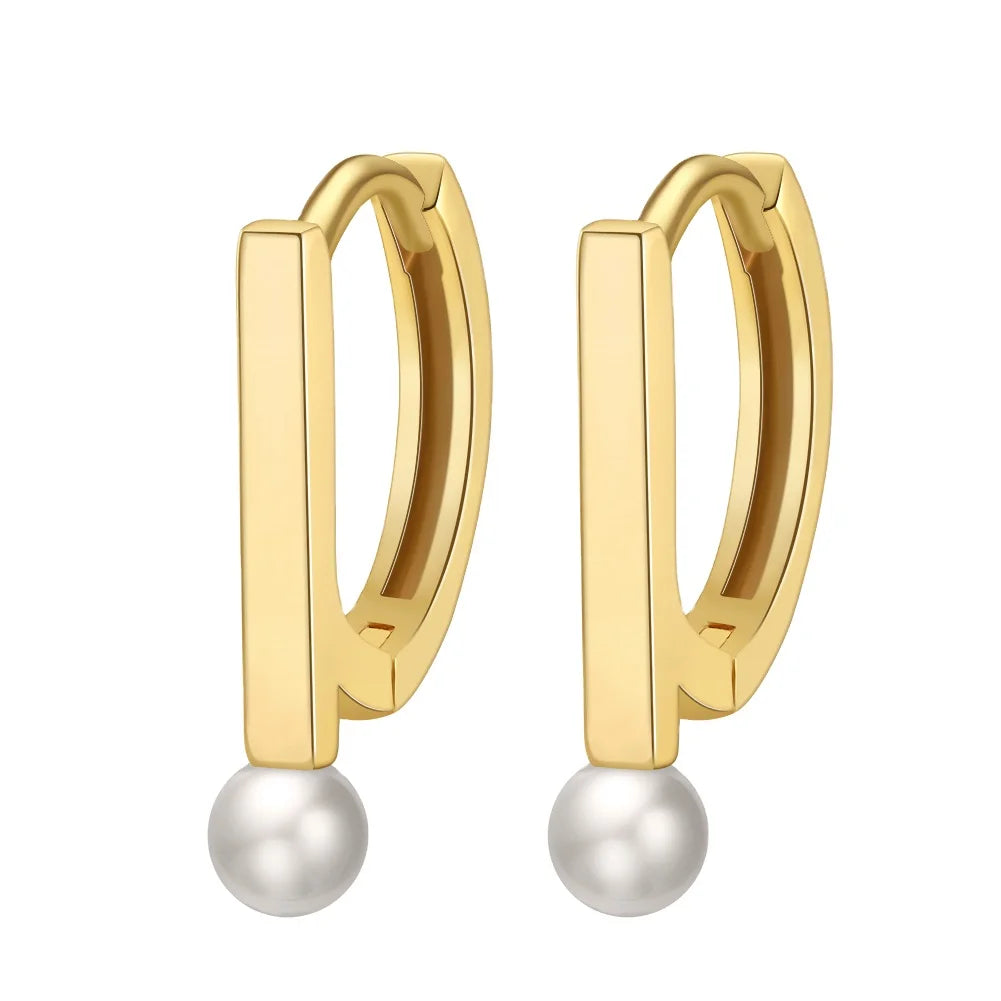 Wholesale Fashion Jewelry 925 Sterling Silver Geometry Natural Freshwater Pearl Gold Plated Hoop Earring Jewelry for Women