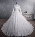 AL1018 Custom Lace Wedding Dress 2025 Bridal Stand Collar Long Sleeve Stand Collar Big Trailing Plus Size Muslim Wedding Dress