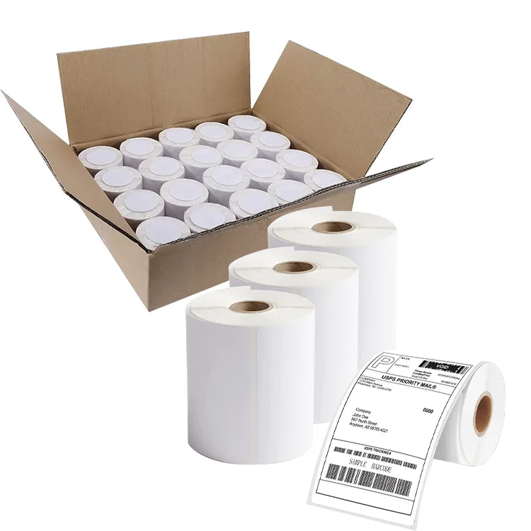 Wholesale 4*6 Barcode Thermal Adhesive Sticker A6 Waybill Paper 4x6-100x150 Direct Thermal Label Roll Made of Vinyl Plastic PET