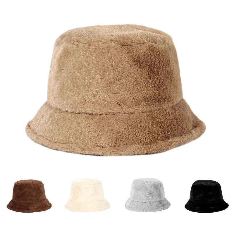 Rabbit Fur Women's Hat Lady Autumn Winter Fisherman Hat Female Panama Fashion Warm Cashmere Bucket Hat Cap for Women