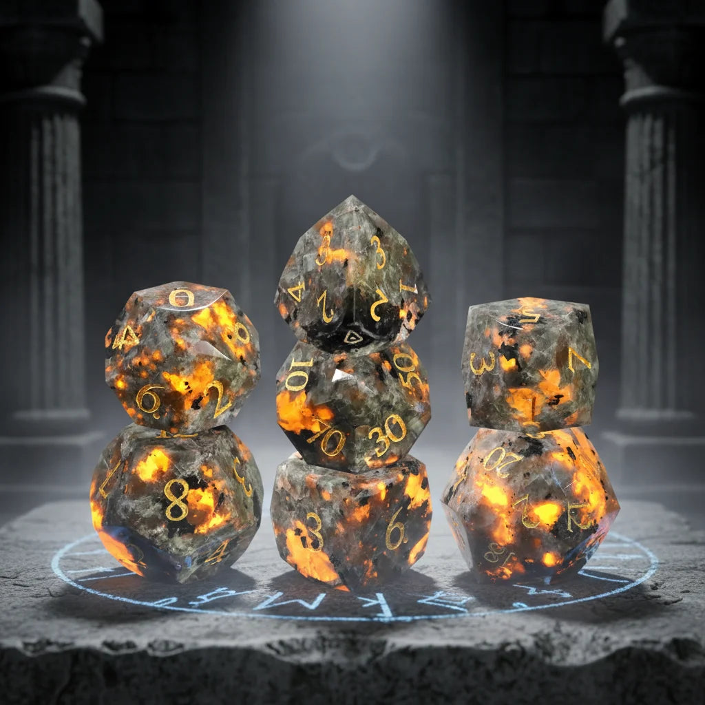 OEM Handmade Polyhedral Custom Logo Dungeons and Dragons Luxury Multi-faceted D6 D20 D12 D100 D10 Gemstone Dice 7-Piece Game Set