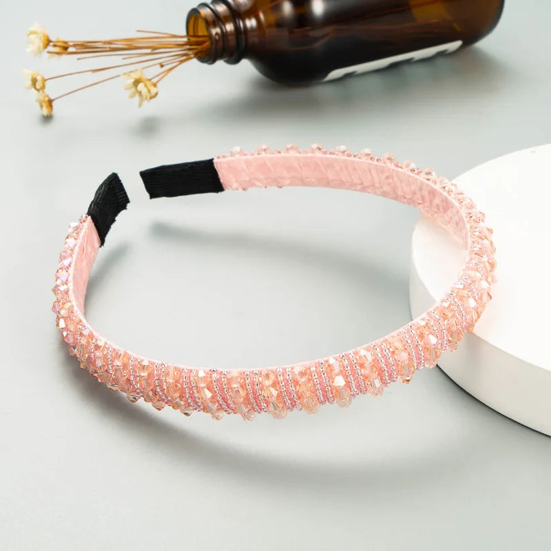 Custom Fashion Women Thin Bling Crystal Beaded Jewelry Crystal Rhinestone Hairband Simple Headband