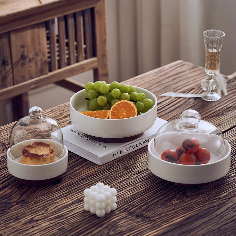 Simple Vintage Ceramic Tall Fruit Plate Snack Candy Storage Tray Cake Bread Tray Living Room Ceramic Fruit Plate