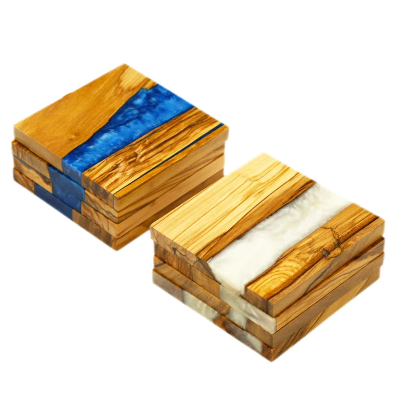 10*10*1.1cm Classic Square White Color Rope Packing Olive Wooden Coaster Eco-Friendly Reversible Set Customized Packing Office