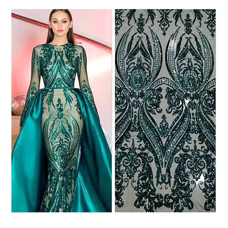 Curlicue Sequins on Mesh Lace Fabric Striped Damask Sequins Lace Wedding Prom Formal Fabric Sell by the Yard