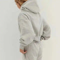 Wholesale Custom Cropped Grey Women's Cotton Fleece Joggers Tracksuit Two Pieces Embroidered Plain Tracksuits-Crop Top Hoodie